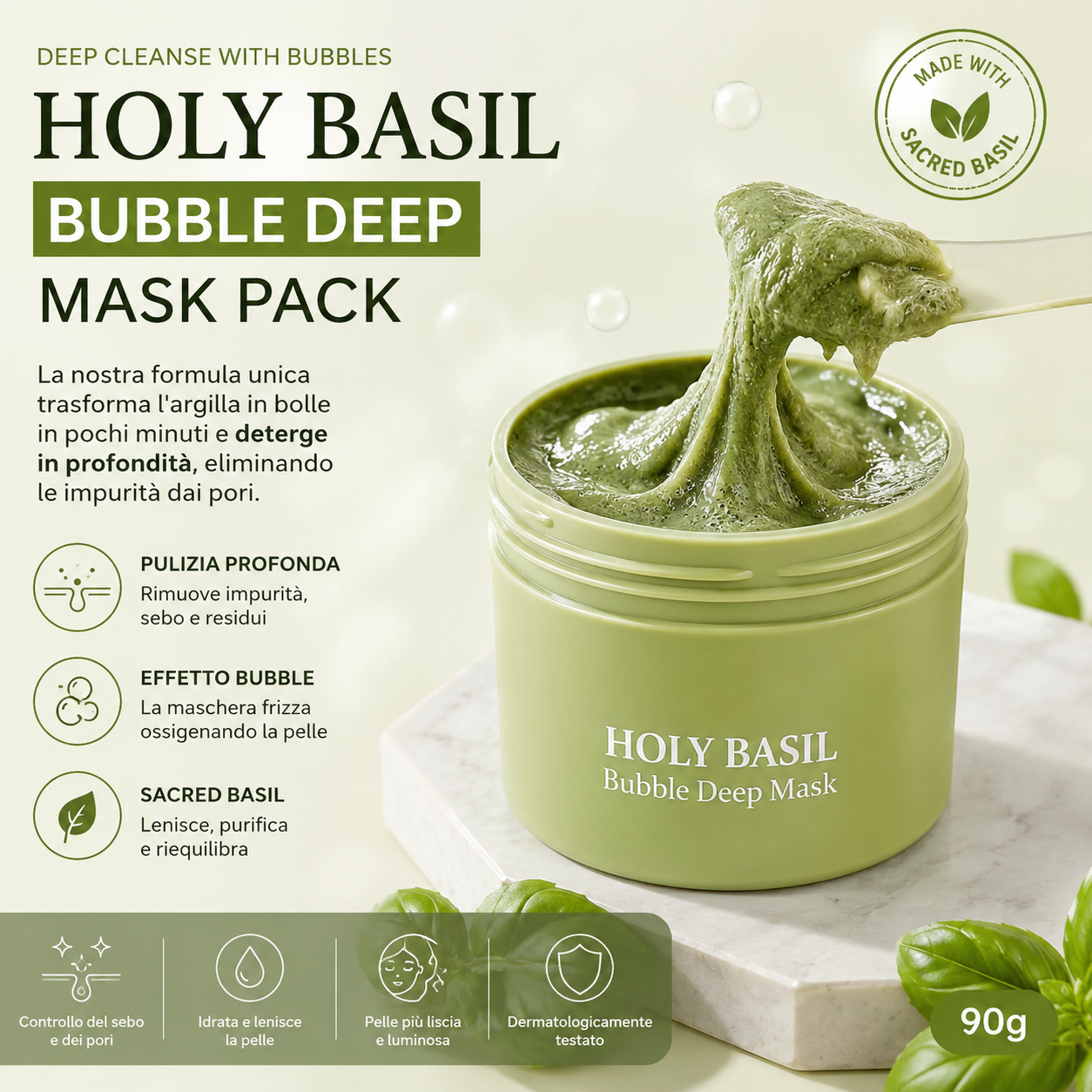 Holy Basil Bubble Mask™ | Pori Puliti e Pelle Luminosa