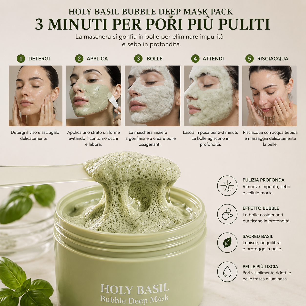 Holy Basil Bubble Mask™ | Pori Puliti e Pelle Luminosa